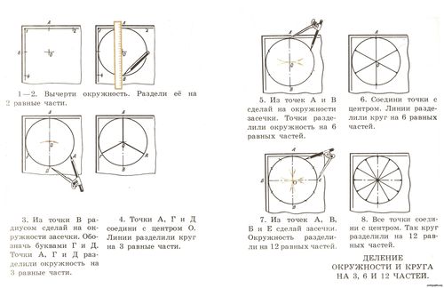 Деление окружности и круга на 3, 6 и 12 частей