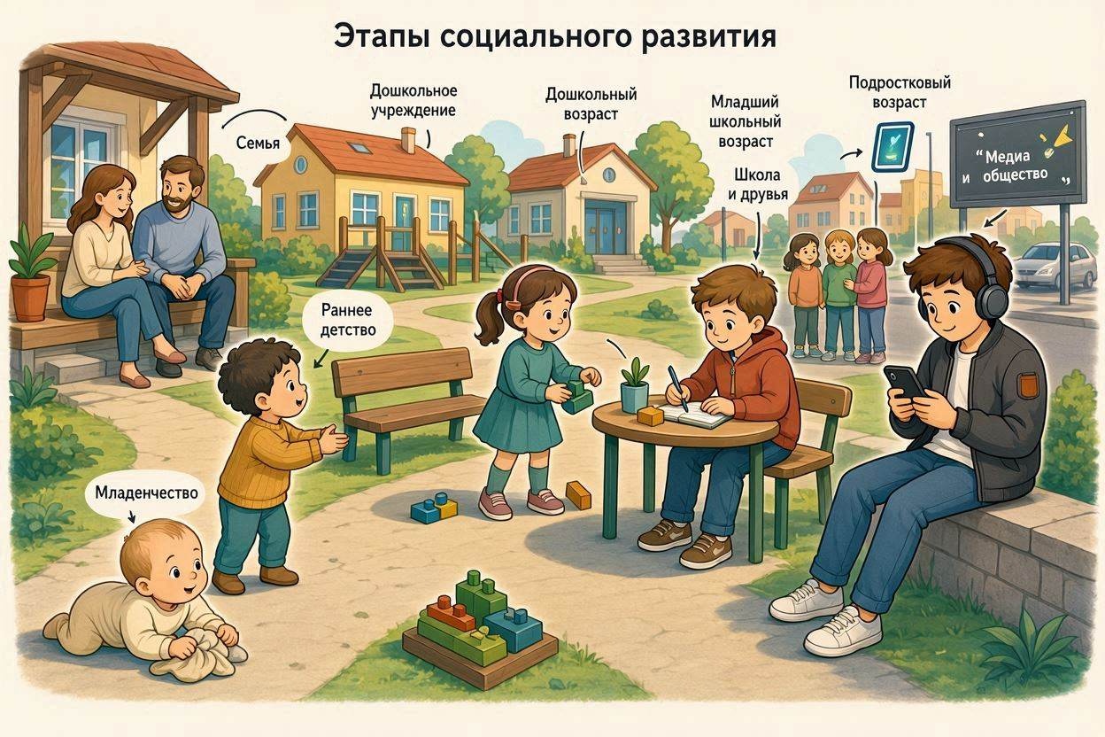 Изучение этапов социального развития детей, факторов окружающей среды и роли родителей
