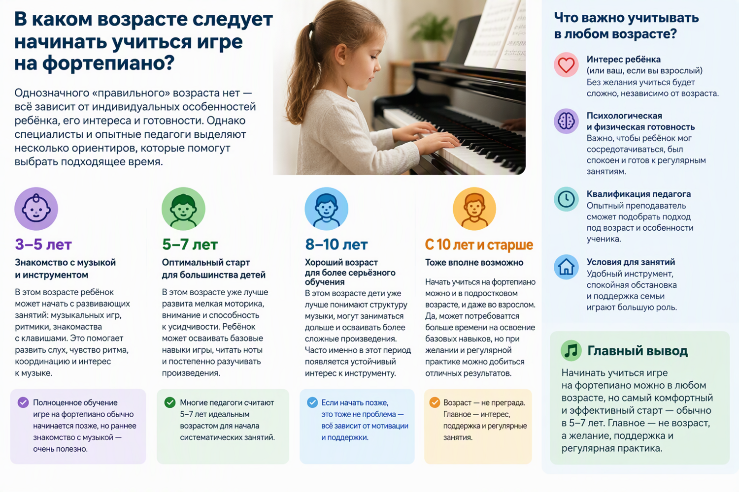 В каком возрасте следует начинать учиться игре на фортепиано?
