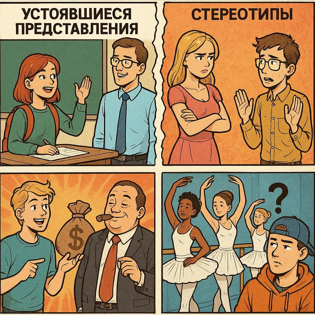 Объяснение различия между стереотипами и устоявшимися представлениями, а также причин возникновения стереотипов с конкретными примерами